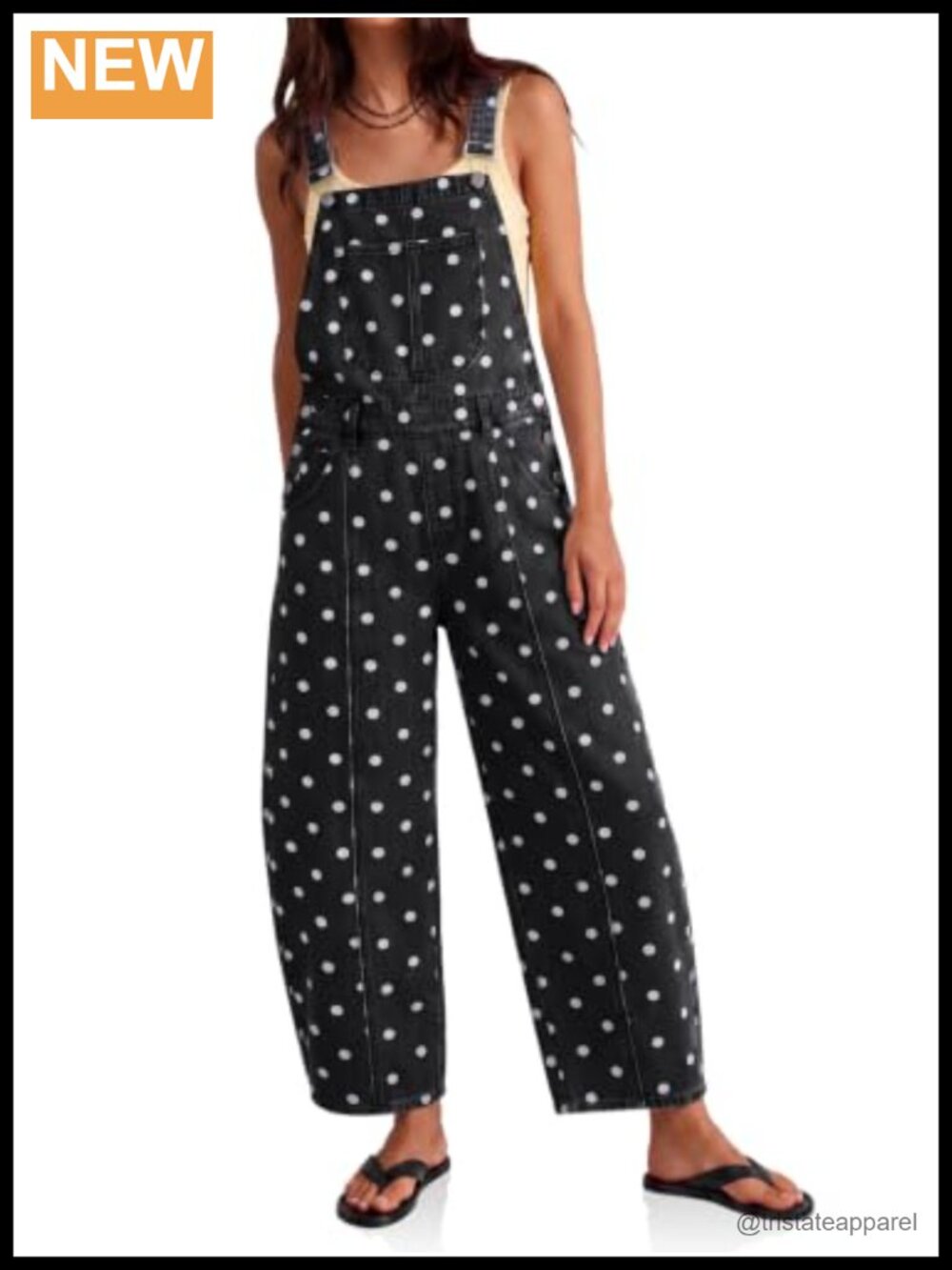 Polka Dot Denim Bib Overalls Barrel Leg Jean Jumpsuit